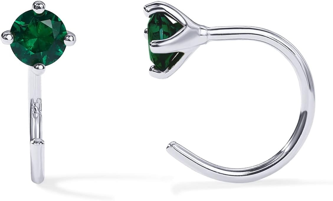 image:imagePAVOI 14K Gold 925 Sterling Silver Huggie Half Hoop Earrings for Women Tiny Boho Colored Cartilage Earring Blue Green Amethyst Garnet Black CZ Turquoise Opal PearlWhite Gold