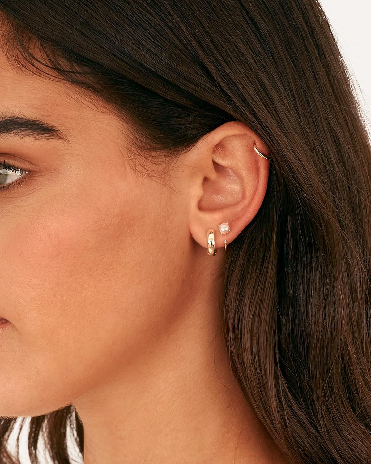 image:imagePAVOI 14K Gold 925 Sterling Silver Huggie Half Hoop Earrings for Women Tiny Boho Colored Cartilage Earring Blue Green Amethyst Garnet Black CZ Turquoise Opal PearlWhite Gold
