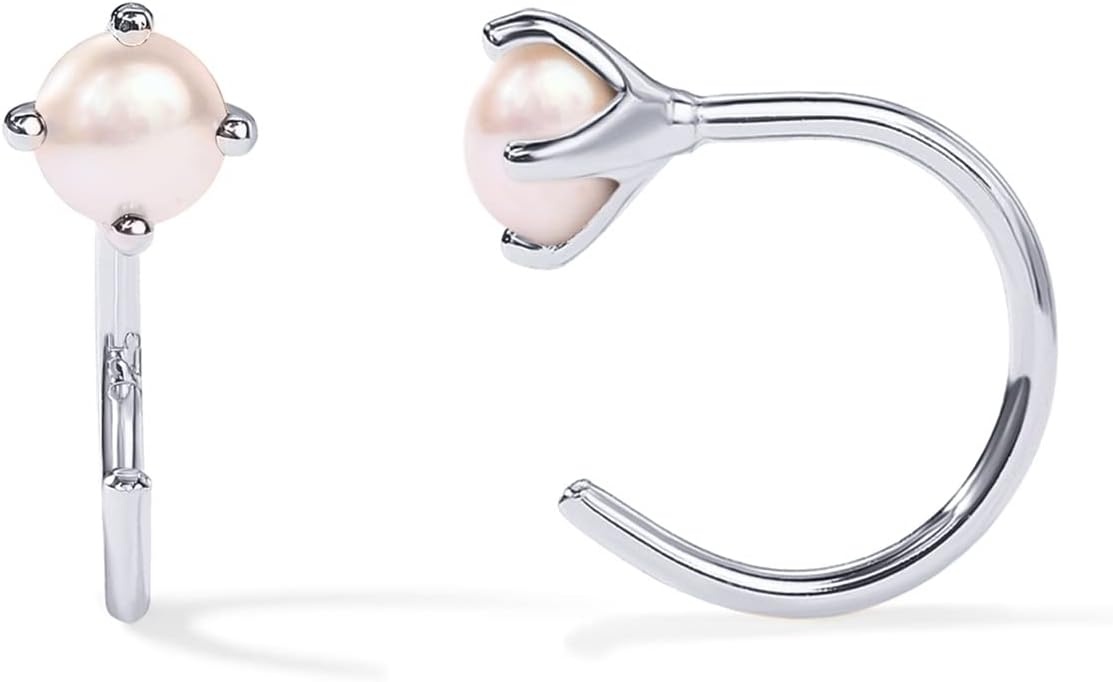 image:imagePAVOI 14K Gold 925 Sterling Silver Huggie Half Hoop Earrings for Women Tiny Boho Colored Cartilage Earring Blue Green Amethyst Garnet Black CZ Turquoise Opal PearlWhite Gold