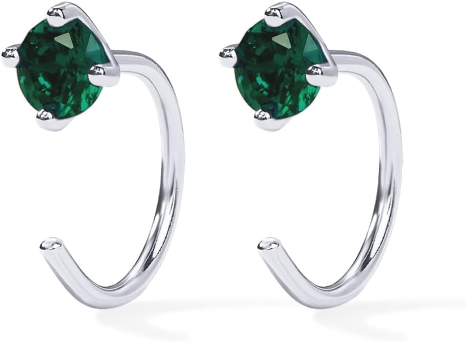 image:imagePAVOI 14K Gold 925 Sterling Silver Huggie Half Hoop Earrings for Women Tiny Boho Colored Cartilage Earring Blue Green Amethyst Garnet Black CZ Turquoise Opal PearlWhite Gold