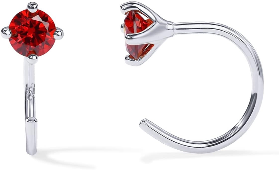 image:imagePAVOI 14K Gold 925 Sterling Silver Huggie Half Hoop Earrings for Women Tiny Boho Colored Cartilage Earring Blue Green Amethyst Garnet Black CZ Turquoise Opal PearlWhite Gold