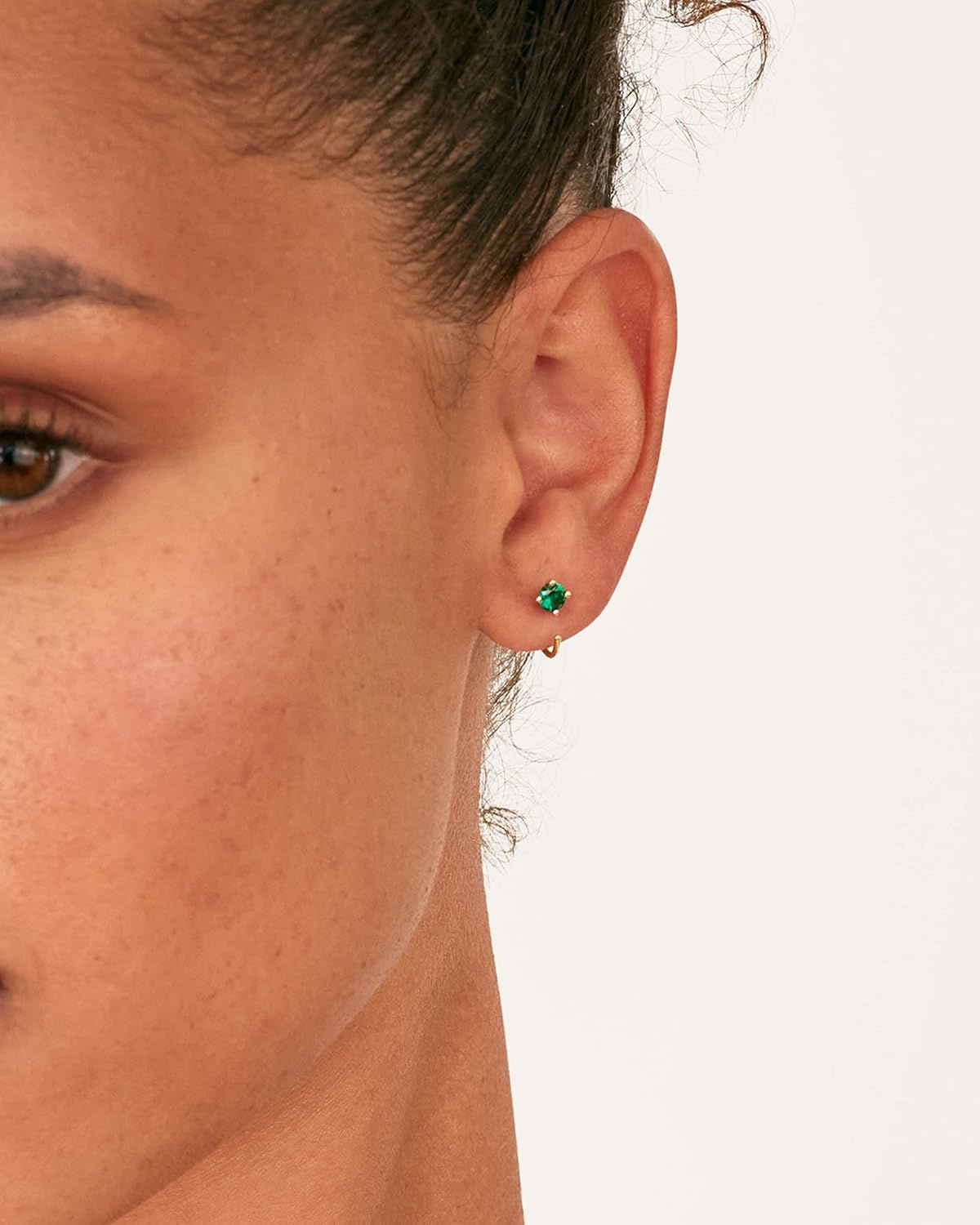 image:imagePAVOI 14K Gold 925 Sterling Silver Huggie Half Hoop Earrings for Women Tiny Boho Colored Cartilage Earring Blue Green Amethyst Garnet Black CZ Turquoise Opal PearlWhite Gold