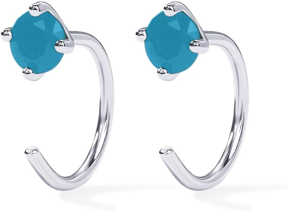 image:imagePAVOI 14K Gold 925 Sterling Silver Huggie Half Hoop Earrings for Women Tiny Boho Colored Cartilage Earring Blue Green Amethyst Garnet Black CZ Turquoise Opal PearlWhite Gold