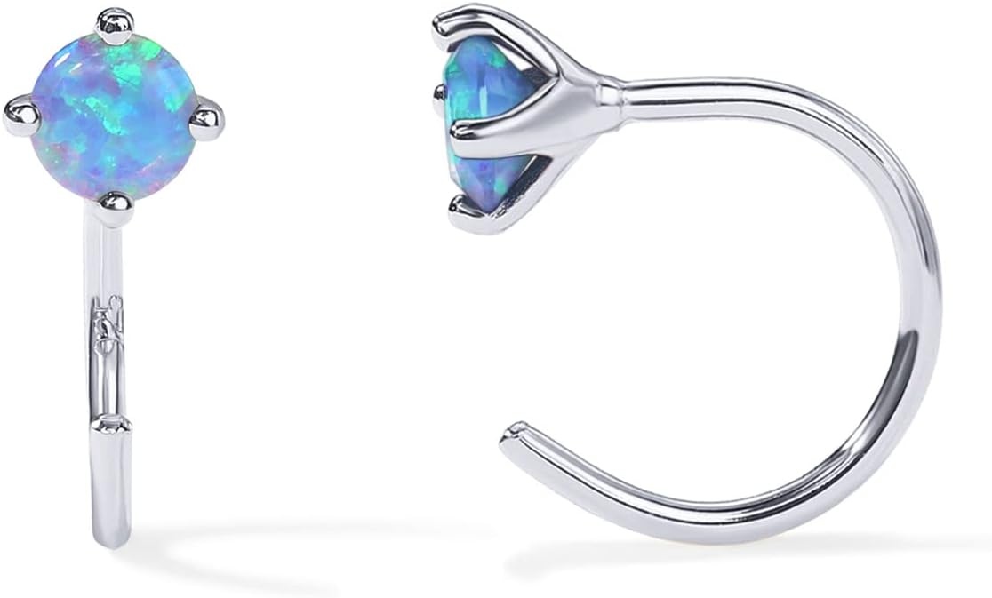 image:imagePAVOI 14K Gold 925 Sterling Silver Huggie Half Hoop Earrings for Women Tiny Boho Colored Cartilage Earring Blue Green Amethyst Garnet Black CZ Turquoise Opal PearlWhite Gold