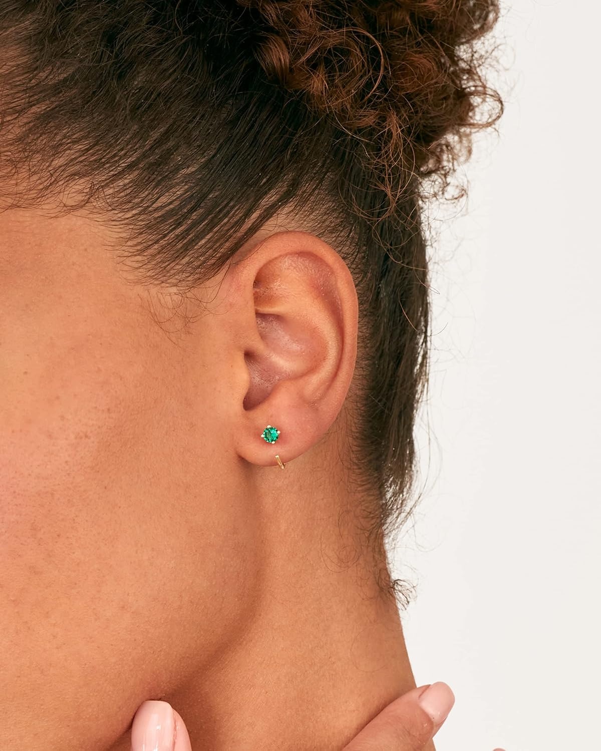 image:imagePAVOI 14K Gold 925 Sterling Silver Huggie Half Hoop Earrings for Women Tiny Boho Colored Cartilage Earring Blue Green Amethyst Garnet Black CZ Turquoise Opal PearlWhite Gold