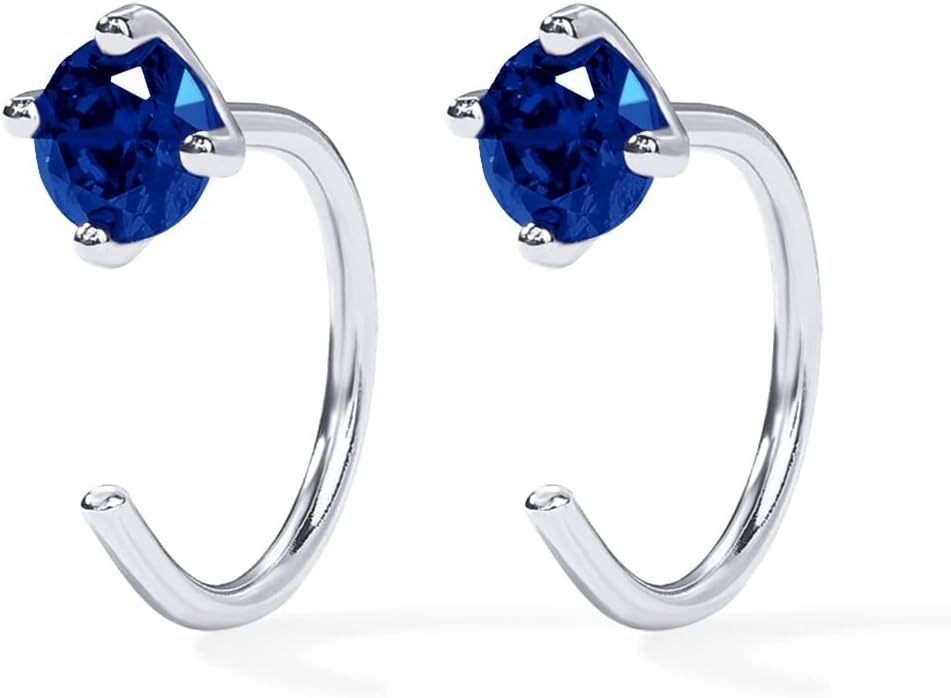 image:imagePAVOI 14K Gold 925 Sterling Silver Huggie Half Hoop Earrings for Women Tiny Boho Colored Cartilage Earring Blue Green Amethyst Garnet Black CZ Turquoise Opal PearlWhite Gold