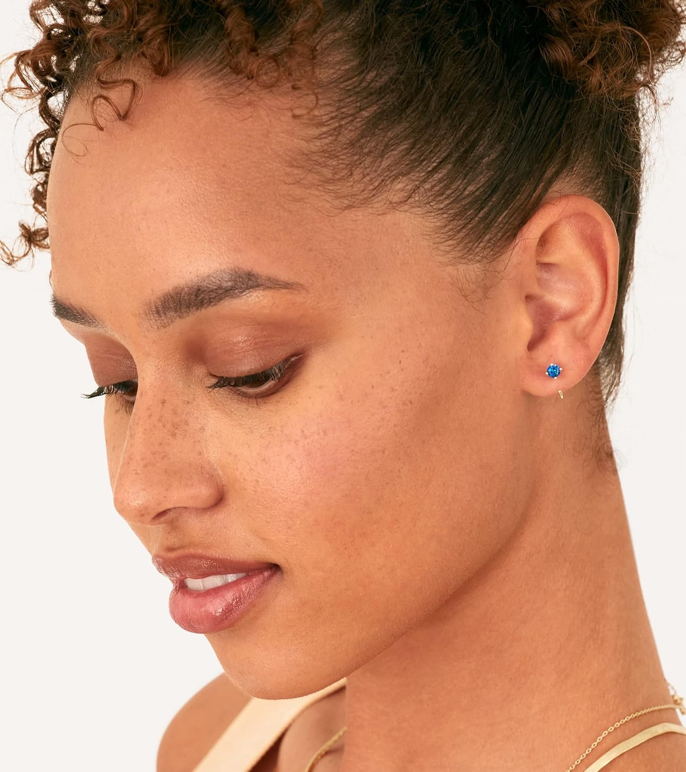 image:imagePAVOI 14K Gold 925 Sterling Silver Huggie Half Hoop Earrings for Women Tiny Boho Colored Cartilage Earring Blue Green Amethyst Garnet Black CZ Turquoise Opal PearlWhite Gold