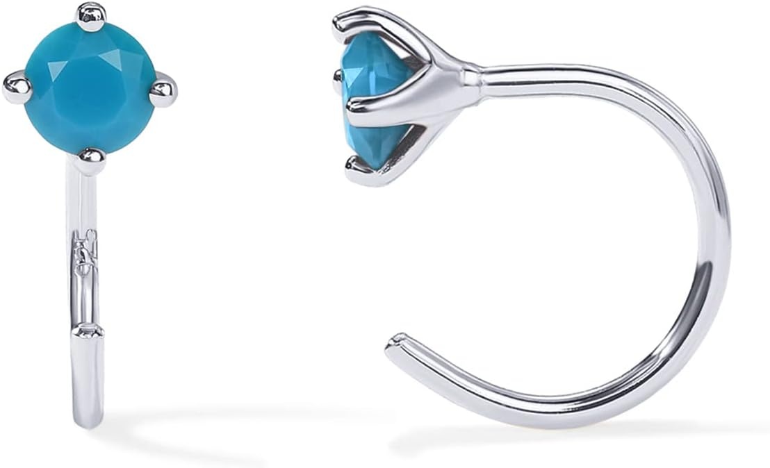 image:imagePAVOI 14K Gold 925 Sterling Silver Huggie Half Hoop Earrings for Women Tiny Boho Colored Cartilage Earring Blue Green Amethyst Garnet Black CZ Turquoise Opal PearlWhite Gold