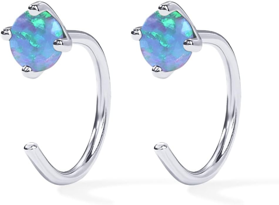 image:imagePAVOI 14K Gold 925 Sterling Silver Huggie Half Hoop Earrings for Women Tiny Boho Colored Cartilage Earring Blue Green Amethyst Garnet Black CZ Turquoise Opal PearlWhite Gold