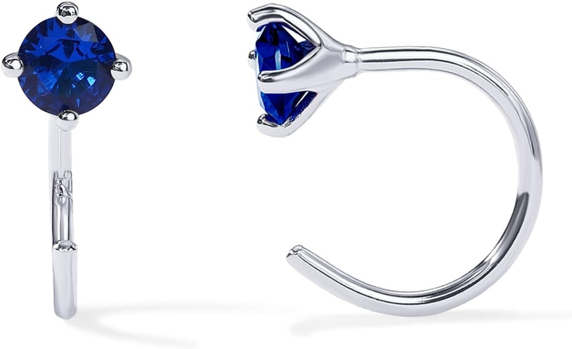 image:imagePAVOI 14K Gold 925 Sterling Silver Huggie Half Hoop Earrings for Women Tiny Boho Colored Cartilage Earring Blue Green Amethyst Garnet Black CZ Turquoise Opal PearlWhite Gold