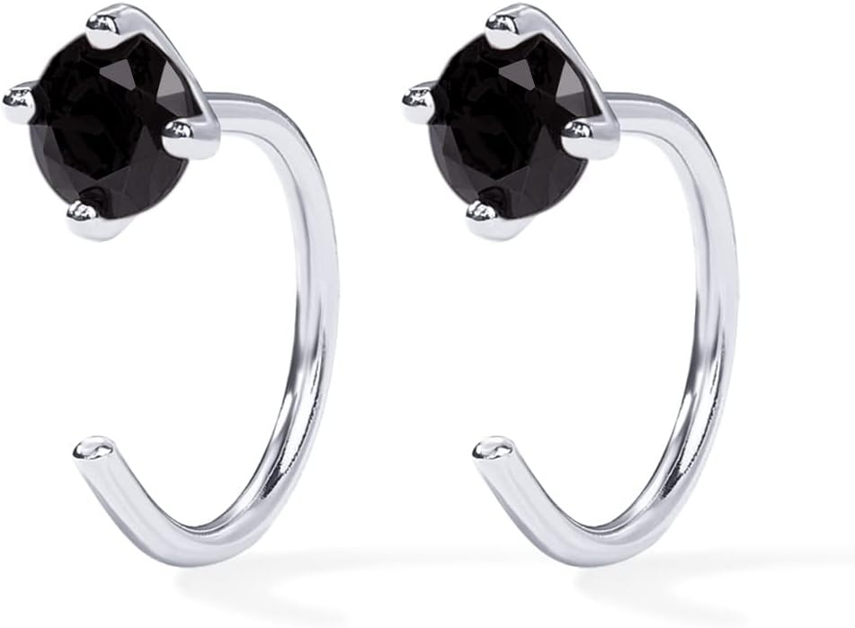image:imagePAVOI 14K Gold 925 Sterling Silver Huggie Half Hoop Earrings for Women Tiny Boho Colored Cartilage Earring Blue Green Amethyst Garnet Black CZ Turquoise Opal PearlWhite Gold