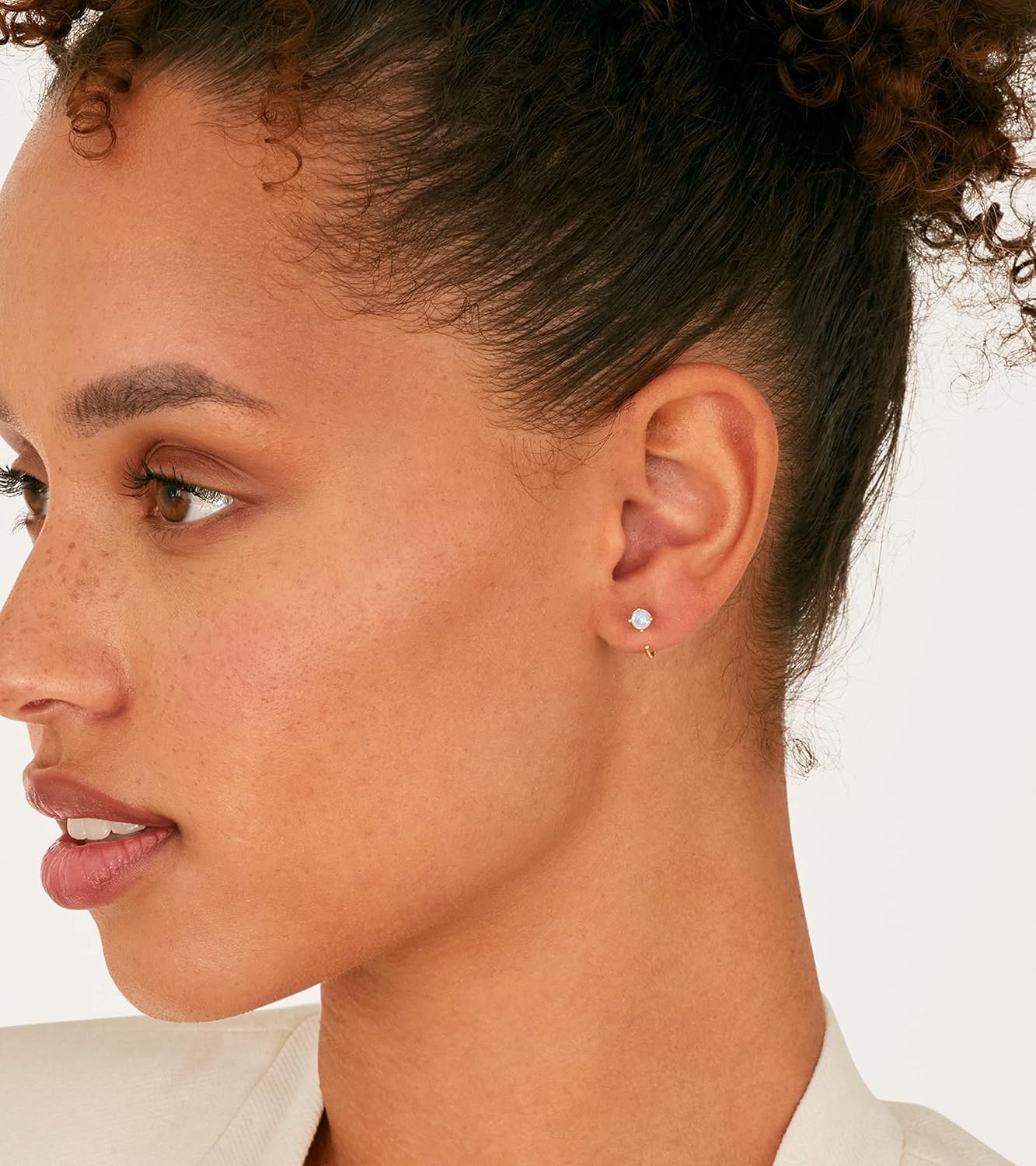 image:imagePAVOI 14K Gold 925 Sterling Silver Huggie Half Hoop Earrings for Women Tiny Boho Colored Cartilage Earring Blue Green Amethyst Garnet Black CZ Turquoise Opal PearlWhite Gold