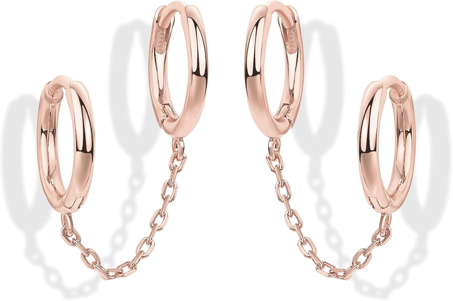 image:imagePAVOI 14K Gold Chain Earrings for Women Double Piercing Dangle Chain Huggie Hoop Earrings Cubic Zirconia Pearl Stud Ear Earrings for WomenRose Gold
