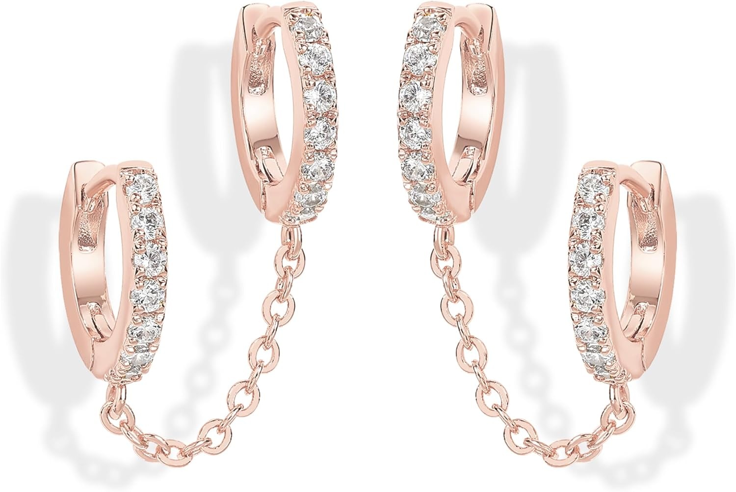 image:imagePAVOI 14K Gold Chain Earrings for Women Double Piercing Dangle Chain Huggie Hoop Earrings Cubic Zirconia Pearl Stud Ear Earrings for WomenRose Gold