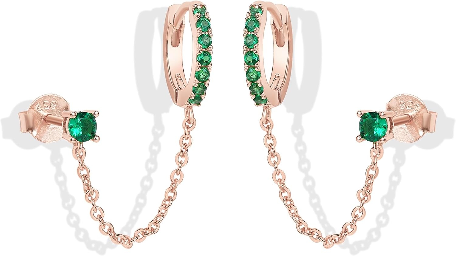image:imagePAVOI 14K Gold Chain Earrings for Women Double Piercing Dangle Chain Huggie Hoop Earrings Cubic Zirconia Pearl Stud Ear Earrings for WomenRose Gold
