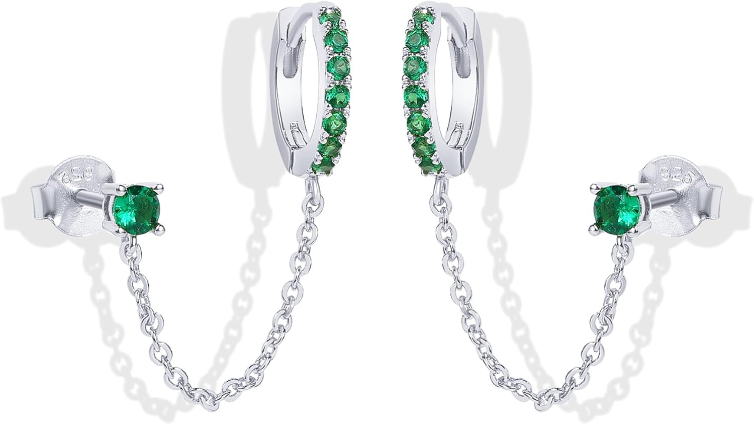 image:imagePAVOI 14K Gold Chain Earrings for Women Double Piercing Dangle Chain Huggie Hoop Earrings Cubic Zirconia Pearl Stud Ear Earrings for WomenWhite Gold