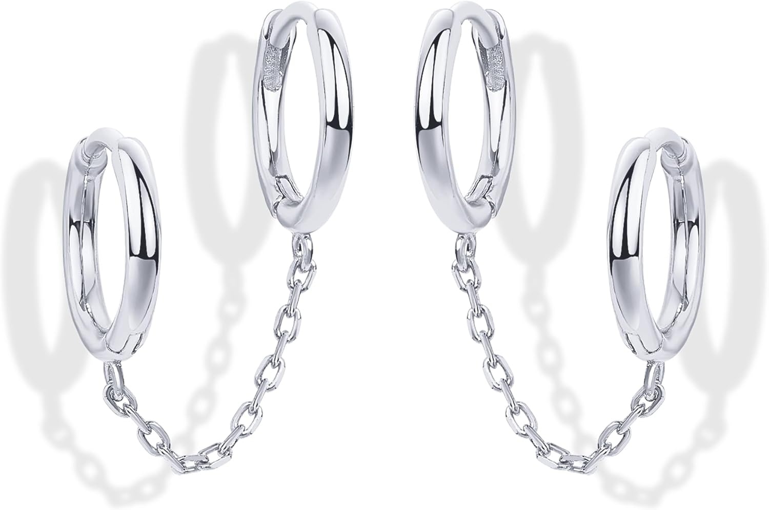 image:imagePAVOI 14K Gold Chain Earrings for Women Double Piercing Dangle Chain Huggie Hoop Earrings Cubic Zirconia Pearl Stud Ear Earrings for WomenWhite Gold