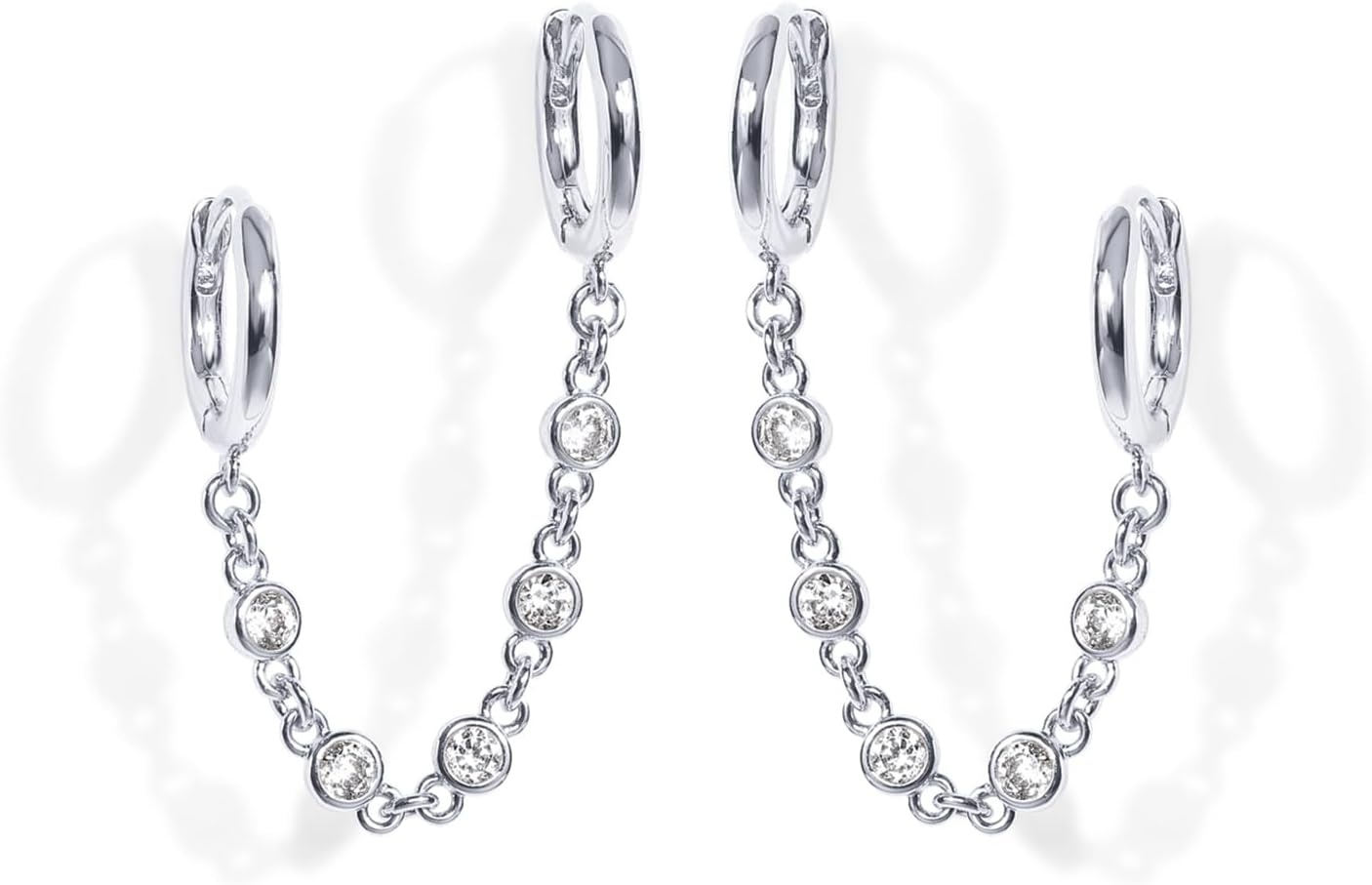 image:imagePAVOI 14K Gold Chain Earrings for Women Double Piercing Dangle Chain Huggie Hoop Earrings Cubic Zirconia Pearl Stud Ear Earrings for WomenWhite Gold