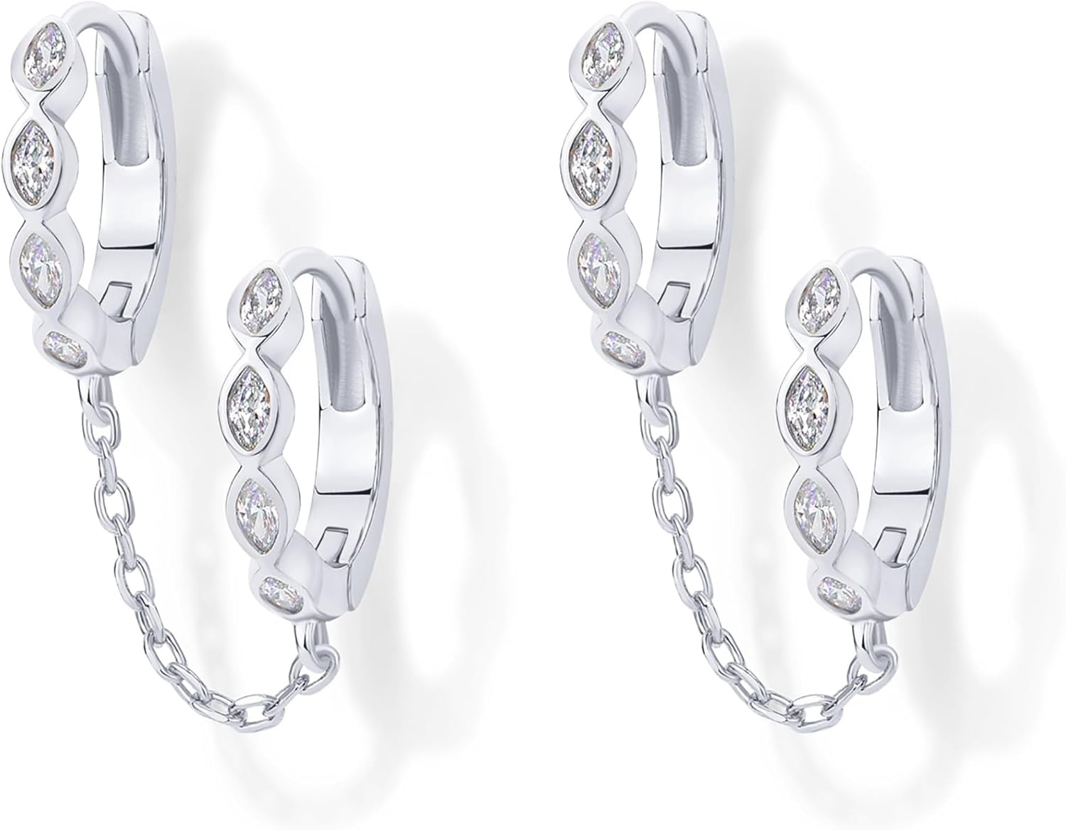 image:imagePAVOI 14K Gold Chain Earrings for Women Double Piercing Dangle Chain Huggie Hoop Earrings Cubic Zirconia Pearl Stud Ear Earrings for WomenWhite Gold