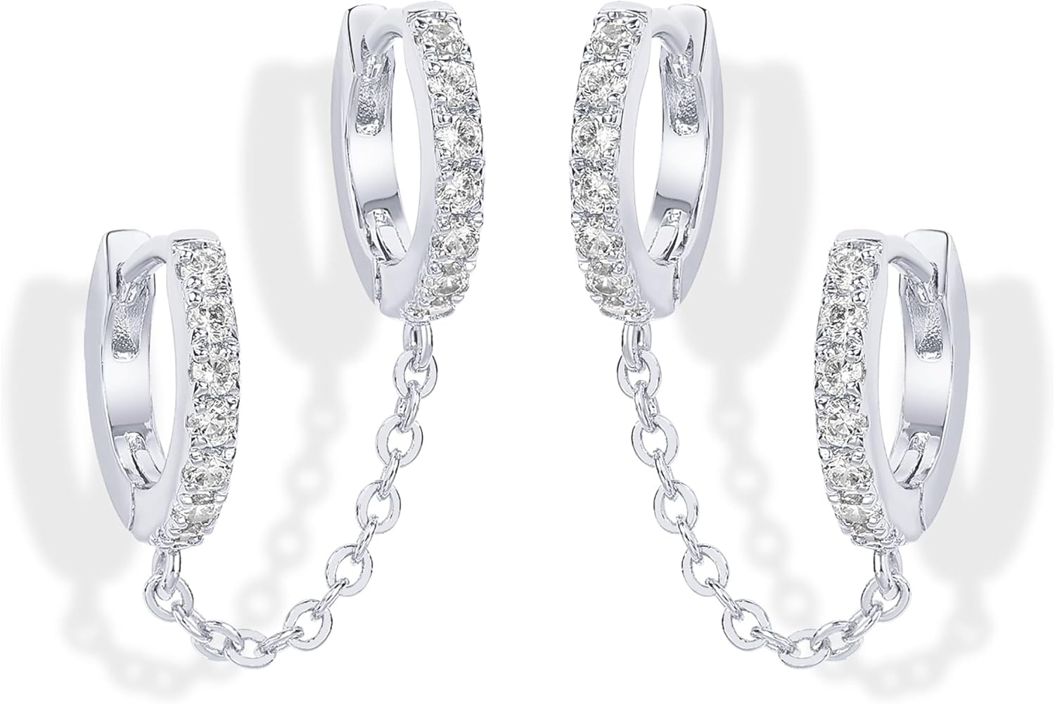image:imagePAVOI 14K Gold Chain Earrings for Women Double Piercing Dangle Chain Huggie Hoop Earrings Cubic Zirconia Pearl Stud Ear Earrings for WomenWhite Gold