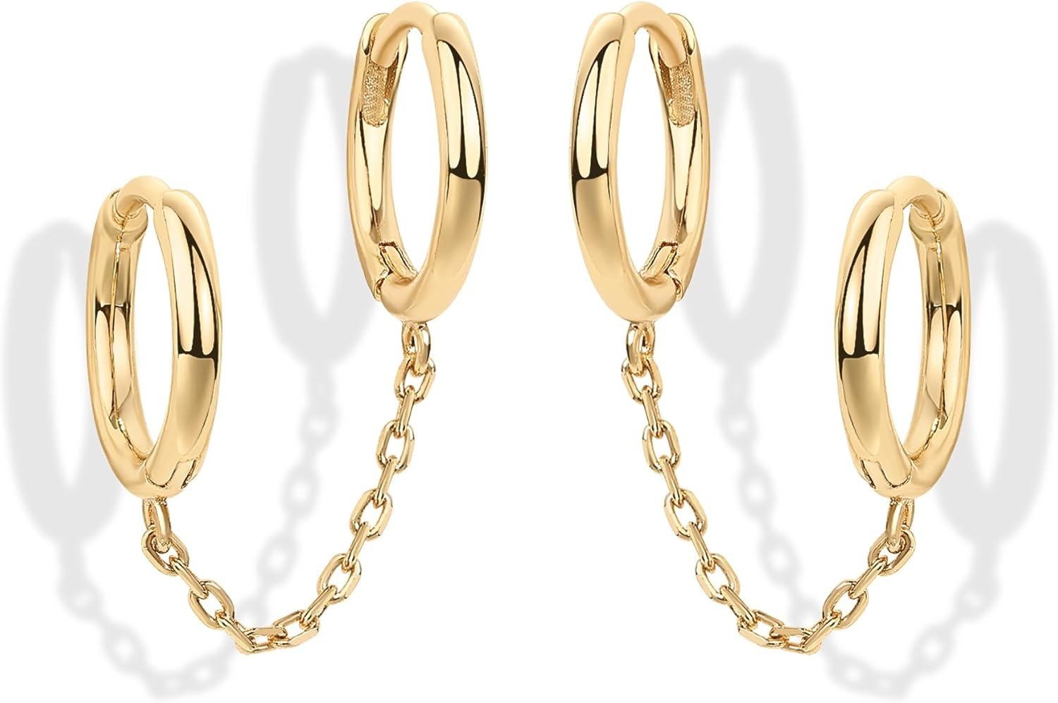 image:imagePAVOI 14K Gold Chain Earrings for Women Double Piercing Dangle Chain Huggie Hoop Earrings Cubic Zirconia Pearl Stud Ear Earrings for WomenYellow Gold