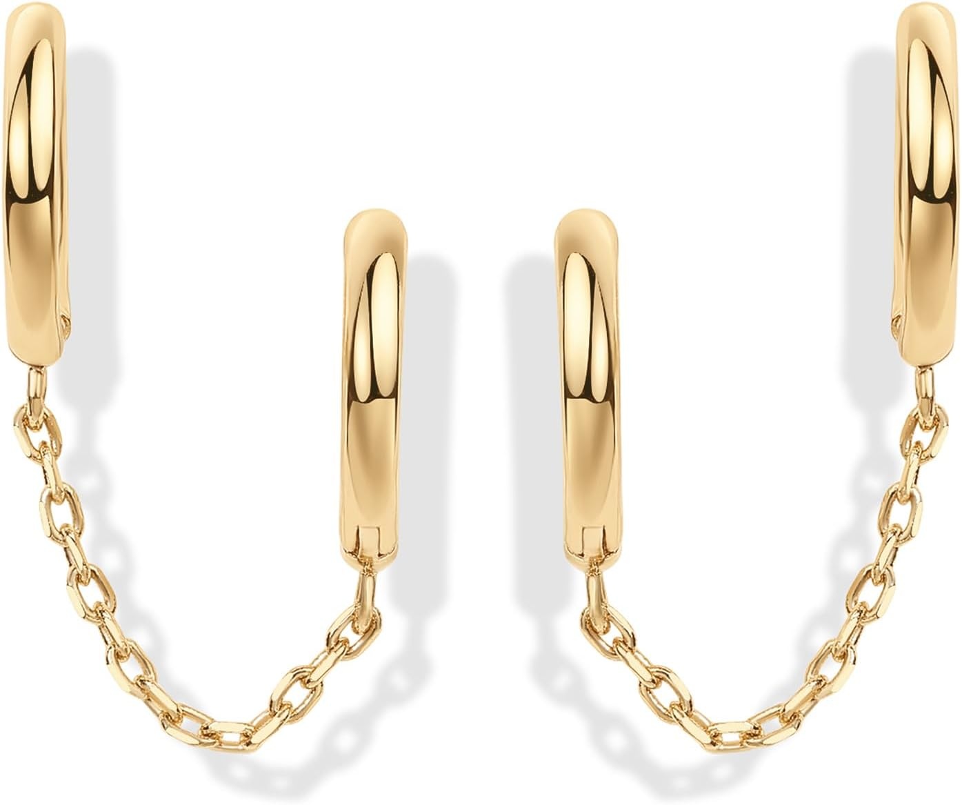 image:imagePAVOI 14K Gold Chain Earrings for Women Double Piercing Dangle Chain Huggie Hoop Earrings Cubic Zirconia Pearl Stud Ear Earrings for WomenYellow Gold