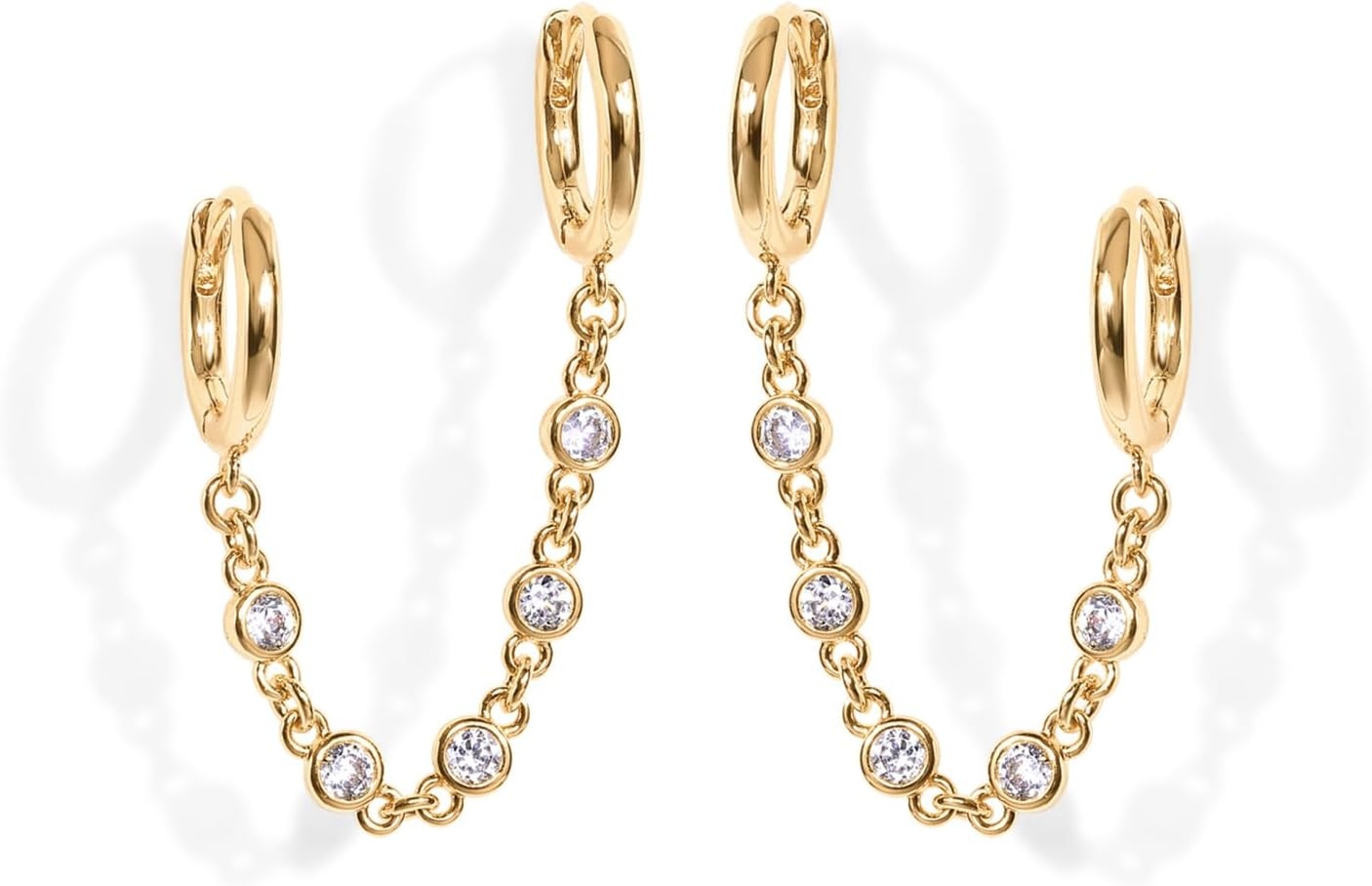 image:imagePAVOI 14K Gold Chain Earrings for Women Double Piercing Dangle Chain Huggie Hoop Earrings Cubic Zirconia Pearl Stud Ear Earrings for WomenYellow Gold