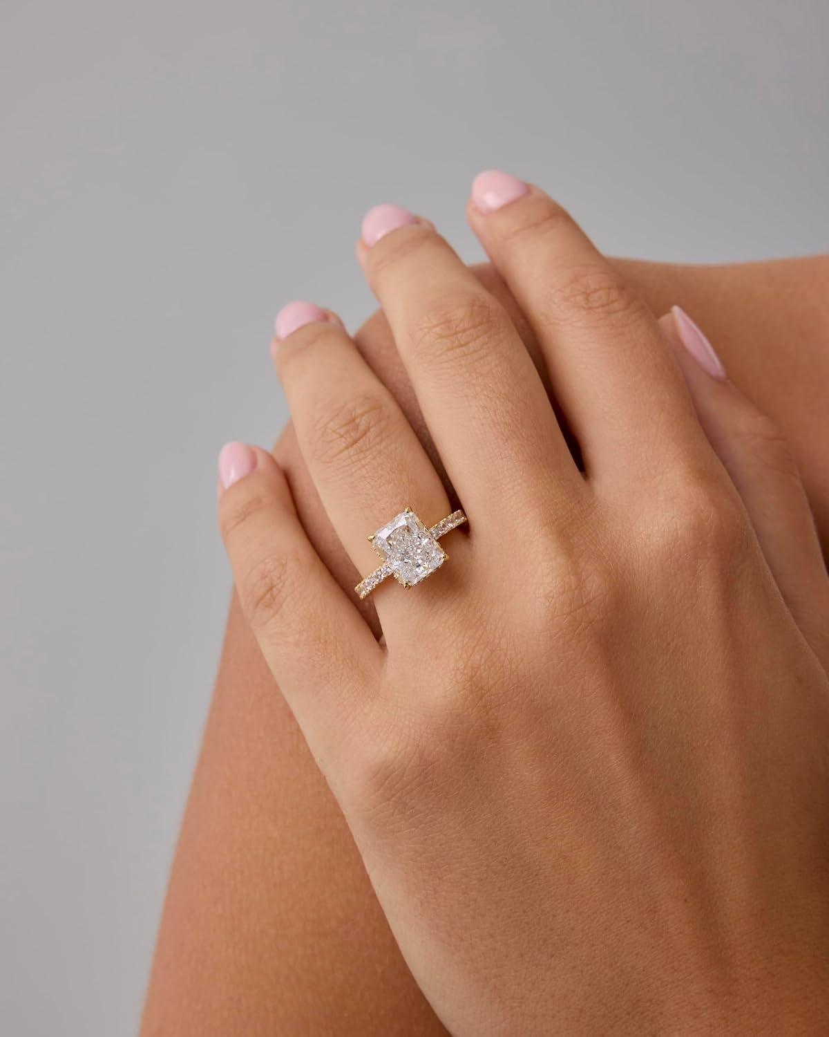 image:imagePAVOI 14K Gold Plated 35CT Square Radiant Cubic Zirconia Engagement and Promise Ring for Women Hidden Halo RingYellow Gold