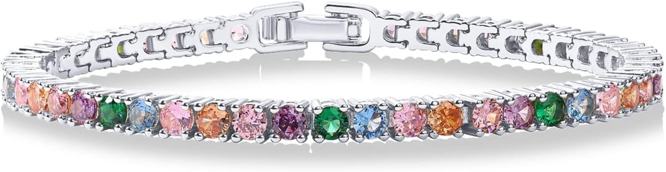 image:imagePAVOI 14K Gold Plated 3mm Multi Colored CZ Tennis Bracelet  Vibrant amp Bohemian Cubic Zirconia Bracelet for Women  Size 6575 InchWhite Gold