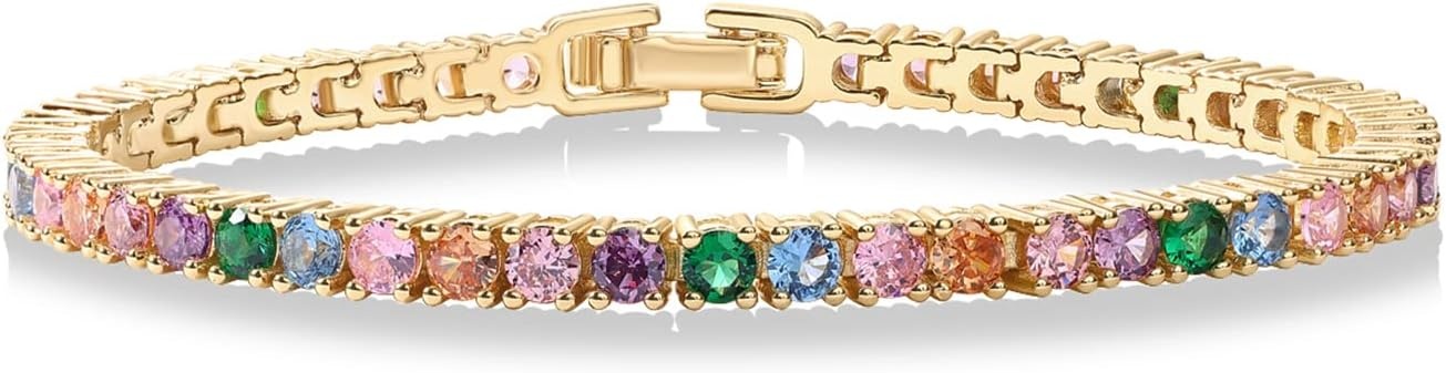 image:imagePAVOI 14K Gold Plated 3mm Multi Colored CZ Tennis Bracelet  Vibrant amp Bohemian Cubic Zirconia Bracelet for Women  Size 6575 InchYellow Gold