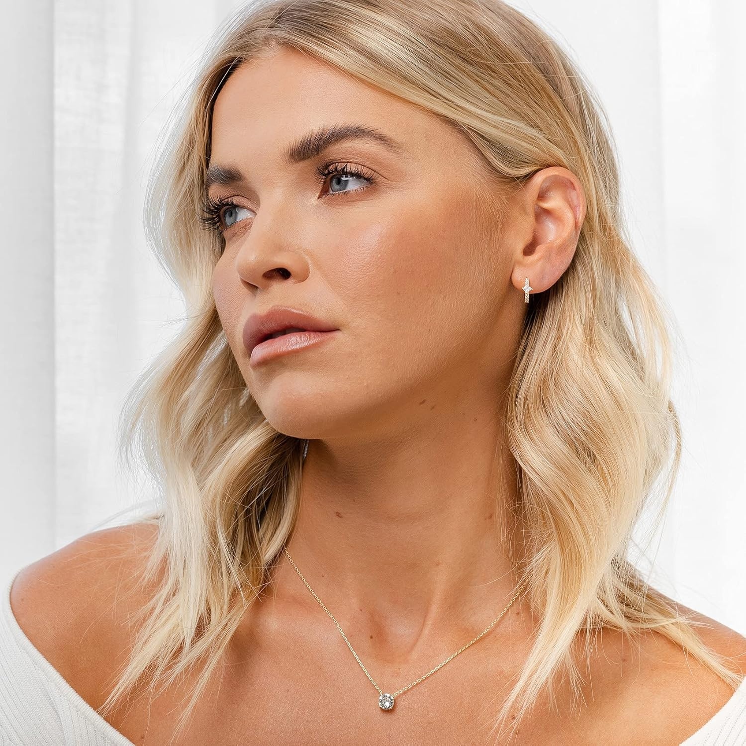 image:imagePAVOI 14K Gold Plated 925 Sterling Silver Cubic Zirconia Huggie Earrings UShaped Snake Solitaire Small Round Huggie Stud Fashion Hoop Earrings for WomenYellow Gold