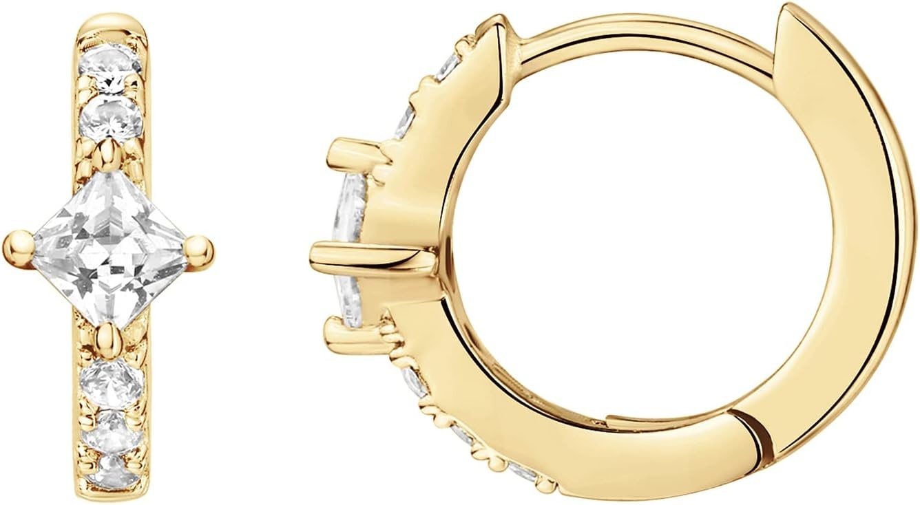 image:imagePAVOI 14K Gold Plated 925 Sterling Silver Cubic Zirconia Huggie Earrings UShaped Snake Solitaire Small Round Huggie Stud Fashion Hoop Earrings for WomenYellow Gold