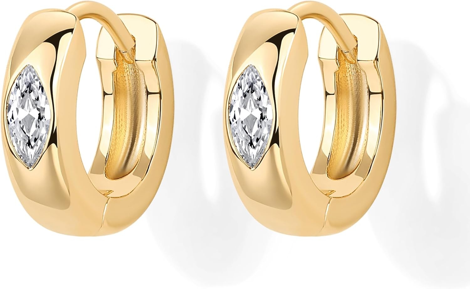 image:imagePAVOI 14K Gold Plated 925 Sterling Silver Cubic Zirconia Huggie Earrings UShaped Snake Solitaire Small Round Huggie Stud Fashion Hoop Earrings for WomenYellow Gold