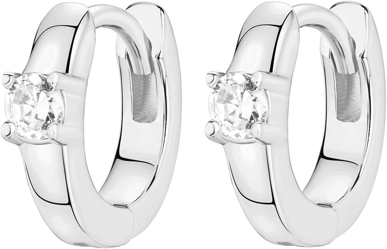 image:imagePAVOI 14K Gold Plated 925 Sterling Silver Cubic Zirconia Huggie Earrings UShaped Snake Solitaire Small Round Huggie Stud Fashion Hoop Earrings for WomenWhite Gold