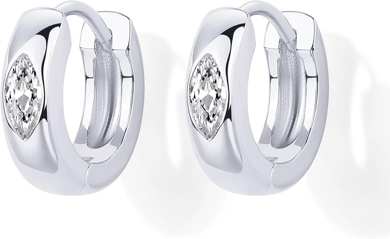 image:imagePAVOI 14K Gold Plated 925 Sterling Silver Cubic Zirconia Huggie Earrings UShaped Snake Solitaire Small Round Huggie Stud Fashion Hoop Earrings for WomenWhite Gold