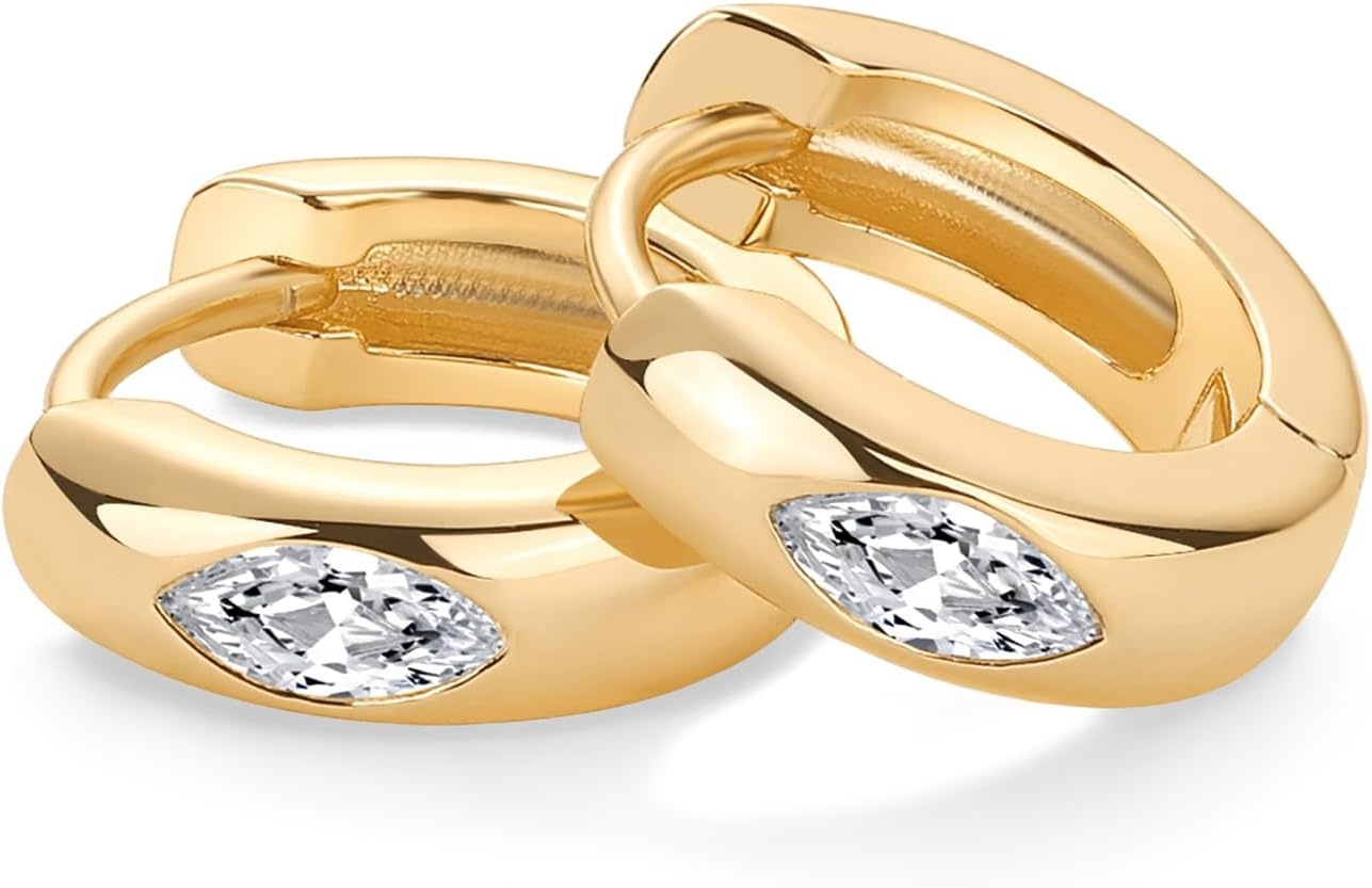 image:imagePAVOI 14K Gold Plated 925 Sterling Silver Cubic Zirconia Huggie Earrings UShaped Snake Solitaire Small Round Huggie Stud Fashion Hoop Earrings for WomenYellow Gold