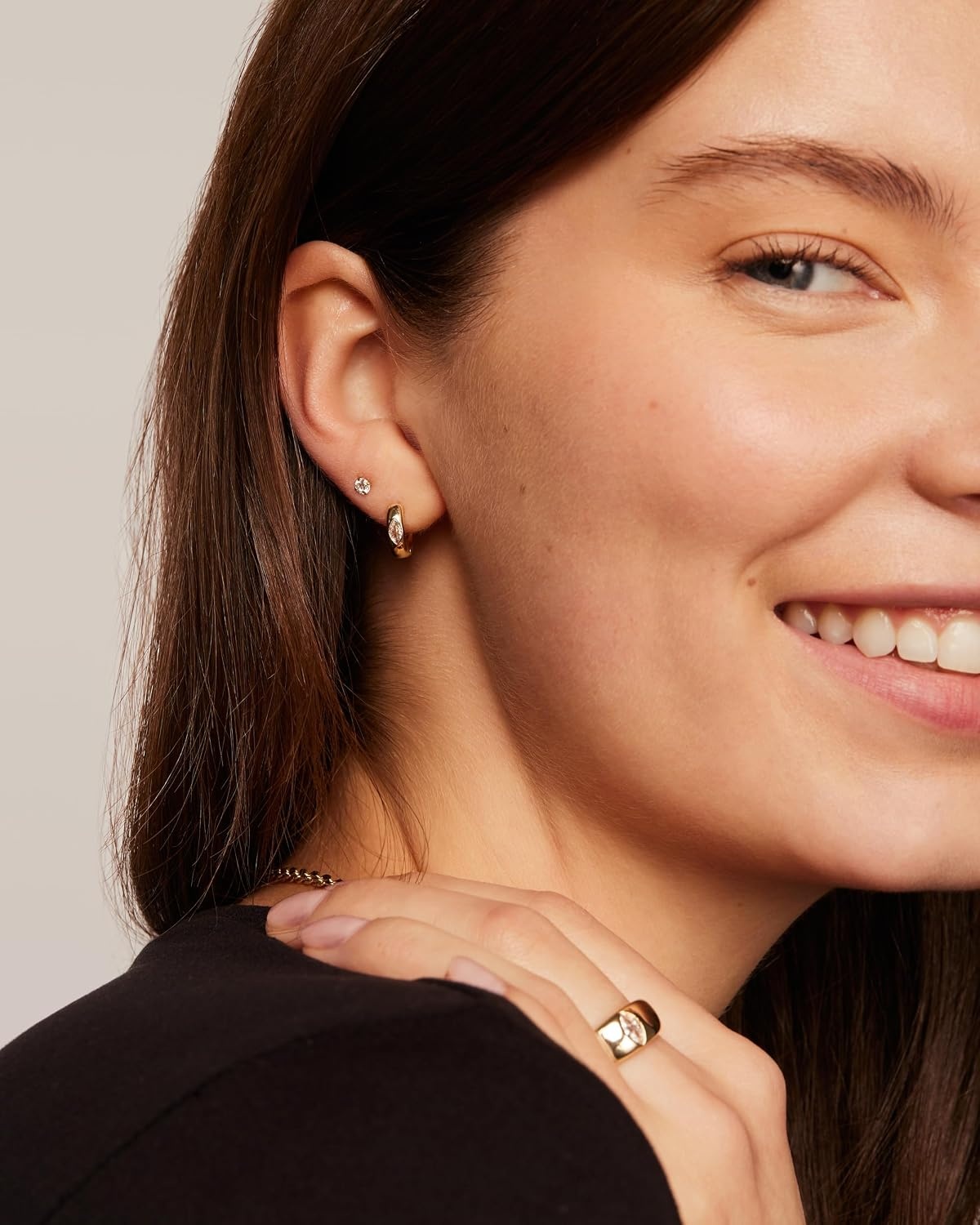 image:imagePAVOI 14K Gold Plated 925 Sterling Silver Cubic Zirconia Huggie Earrings UShaped Snake Solitaire Small Round Huggie Stud Fashion Hoop Earrings for WomenYellow Gold
