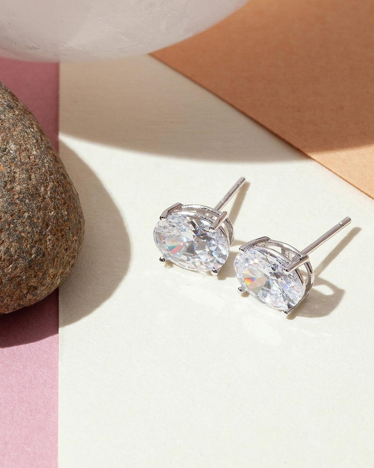 image:imagePAVOI 14K Gold Plated 925 Sterling Silver Cubic Zirconia Stud Earrings for Women Simulated Diamond CZ EarringsWhite Gold