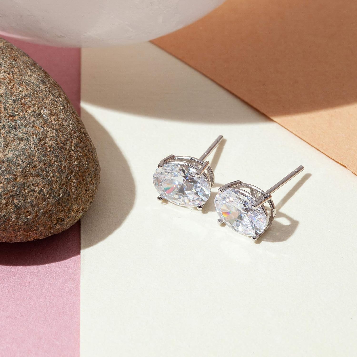 image:imagePAVOI 14K Gold Plated 925 Sterling Silver Cubic Zirconia Stud Earrings for Women Simulated Diamond CZ EarringsWhite Gold