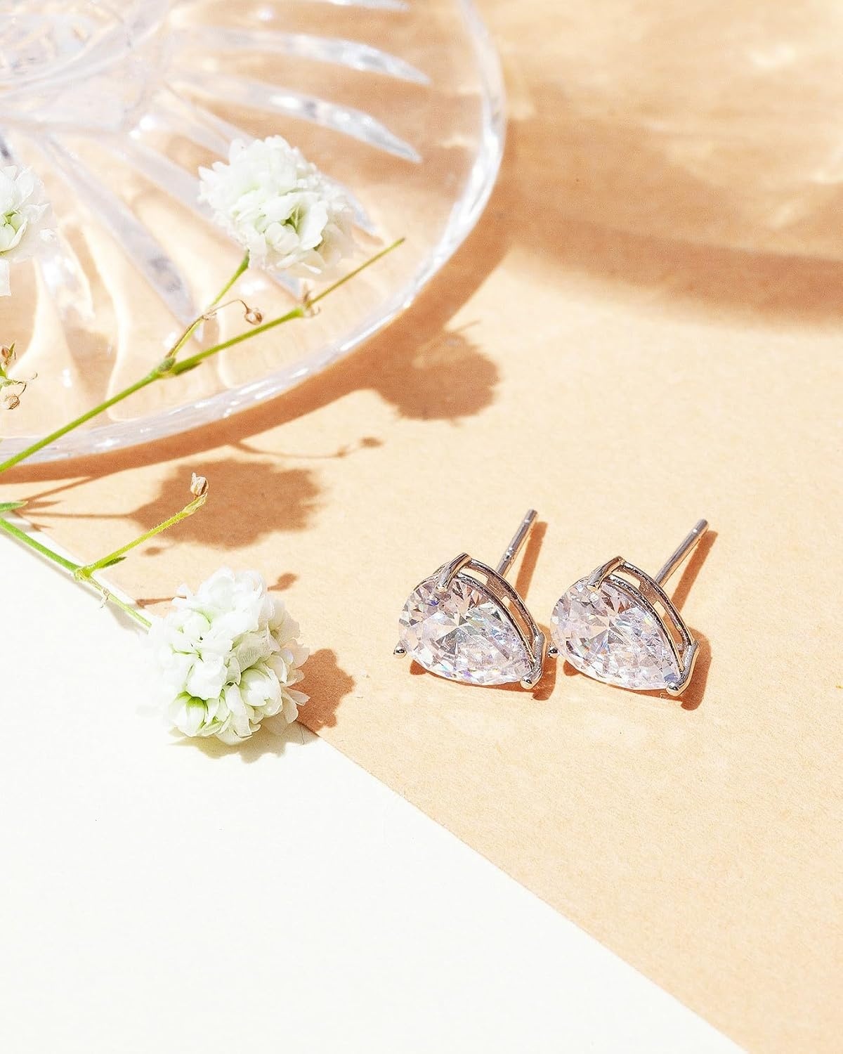 image:imagePAVOI 14K Gold Plated 925 Sterling Silver Cubic Zirconia Stud Earrings for Women Simulated Diamond CZ EarringsWhite Gold