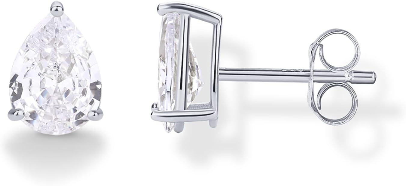 image:imagePAVOI 14K Gold Plated 925 Sterling Silver Cubic Zirconia Stud Earrings for Women Simulated Diamond CZ EarringsWhite Gold