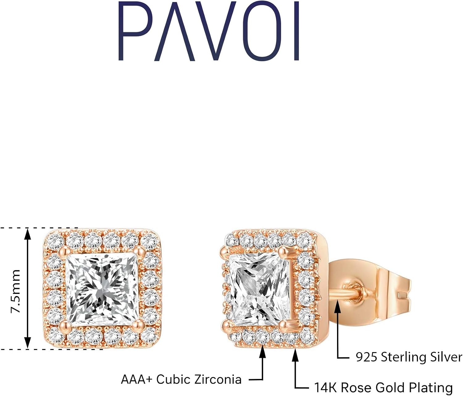 image:imagePAVOI 14K Gold Plated 925 Sterling Silver Post Brilliant Round Faux Diamond Halo Earrings Premium Cubic ZirconiaRose Gold