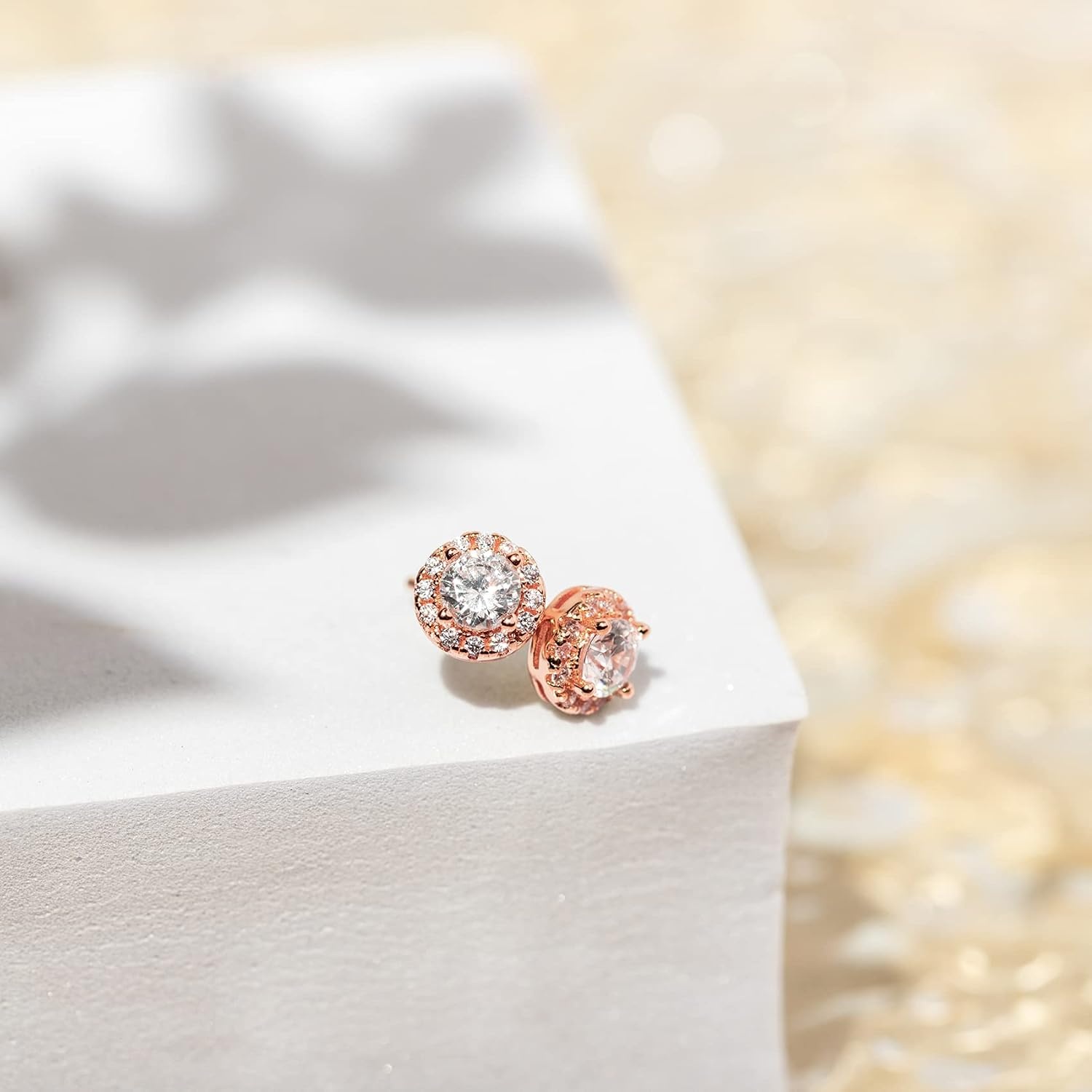 image:imagePAVOI 14K Gold Plated 925 Sterling Silver Post Brilliant Round Faux Diamond Halo Earrings Premium Cubic ZirconiaRose Gold