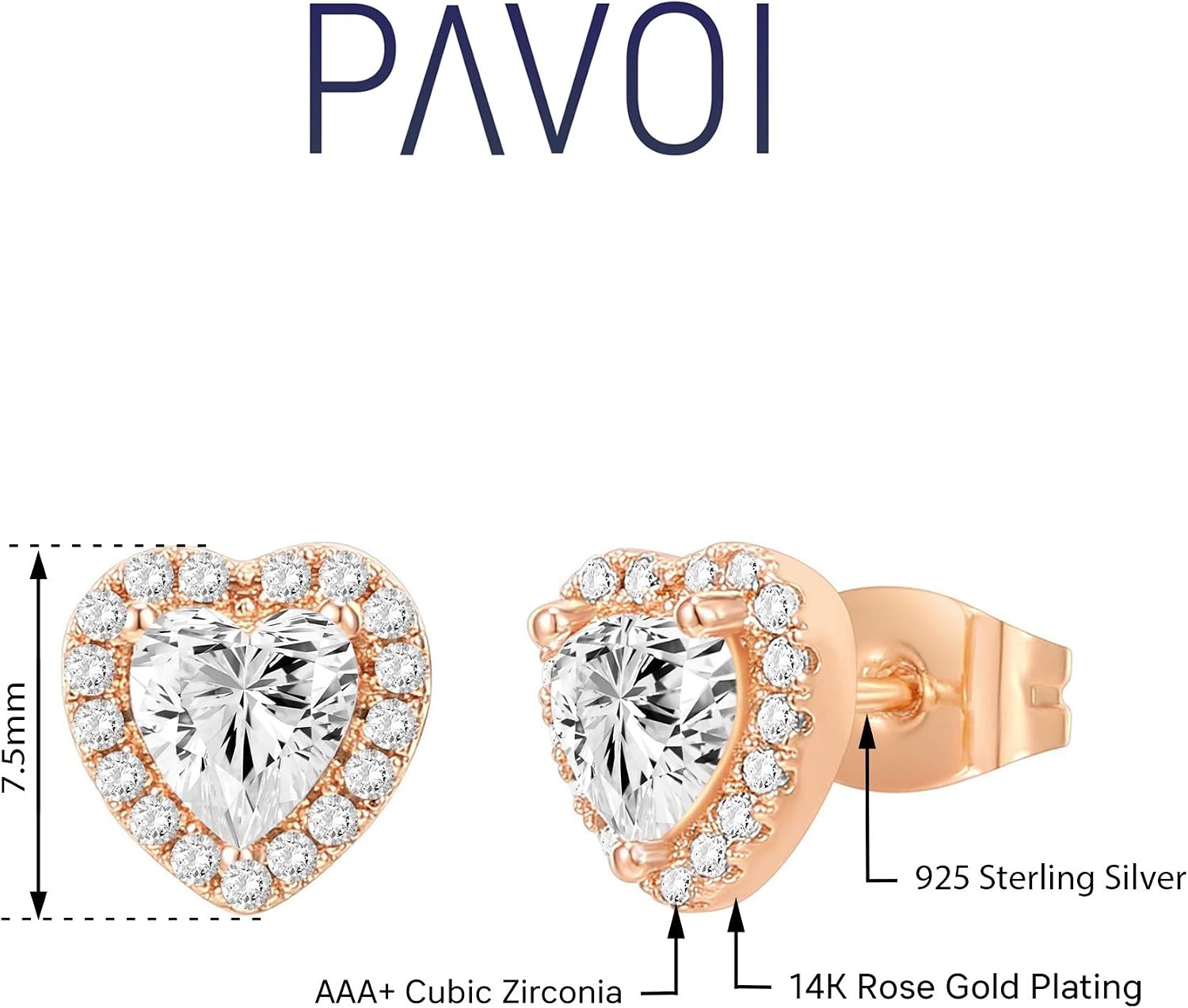 image:imagePAVOI 14K Gold Plated 925 Sterling Silver Post Brilliant Round Faux Diamond Halo Earrings Premium Cubic ZirconiaRose Gold