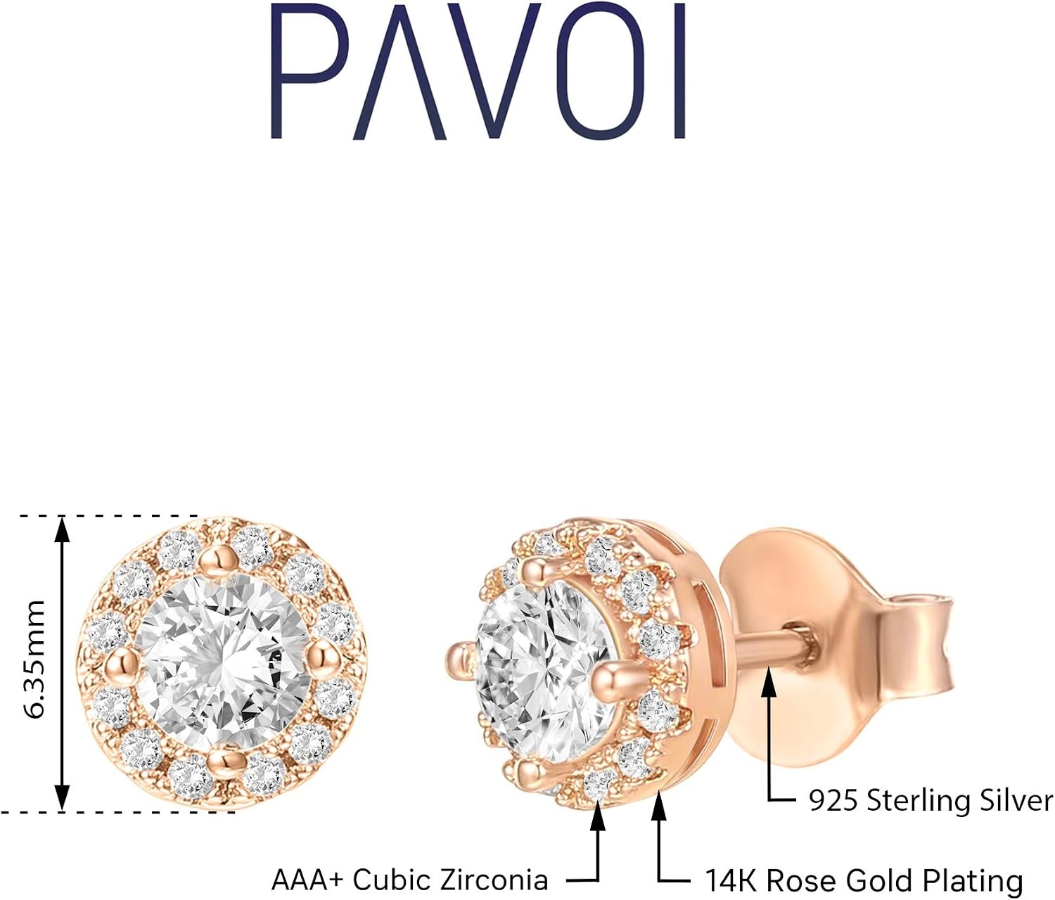 image:imagePAVOI 14K Gold Plated 925 Sterling Silver Post Brilliant Round Faux Diamond Halo Earrings Premium Cubic ZirconiaRose Gold