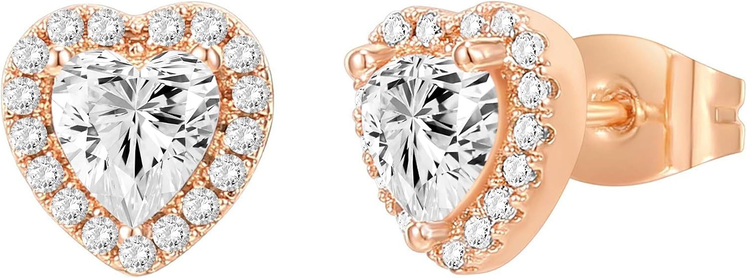 image:imagePAVOI 14K Gold Plated 925 Sterling Silver Post Brilliant Round Faux Diamond Halo Earrings Premium Cubic ZirconiaRose Gold