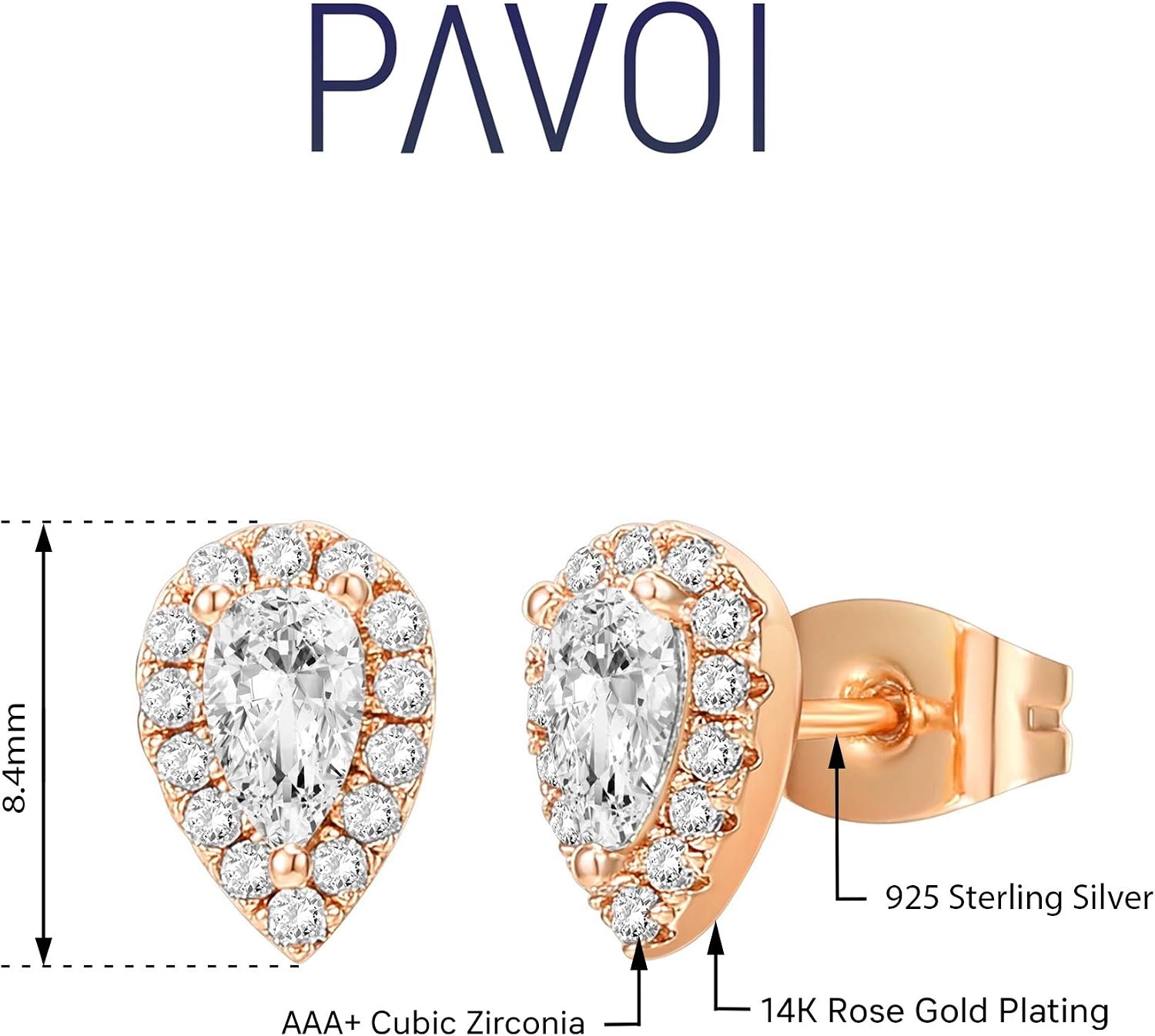 image:imagePAVOI 14K Gold Plated 925 Sterling Silver Post Brilliant Round Faux Diamond Halo Earrings Premium Cubic ZirconiaRose Gold