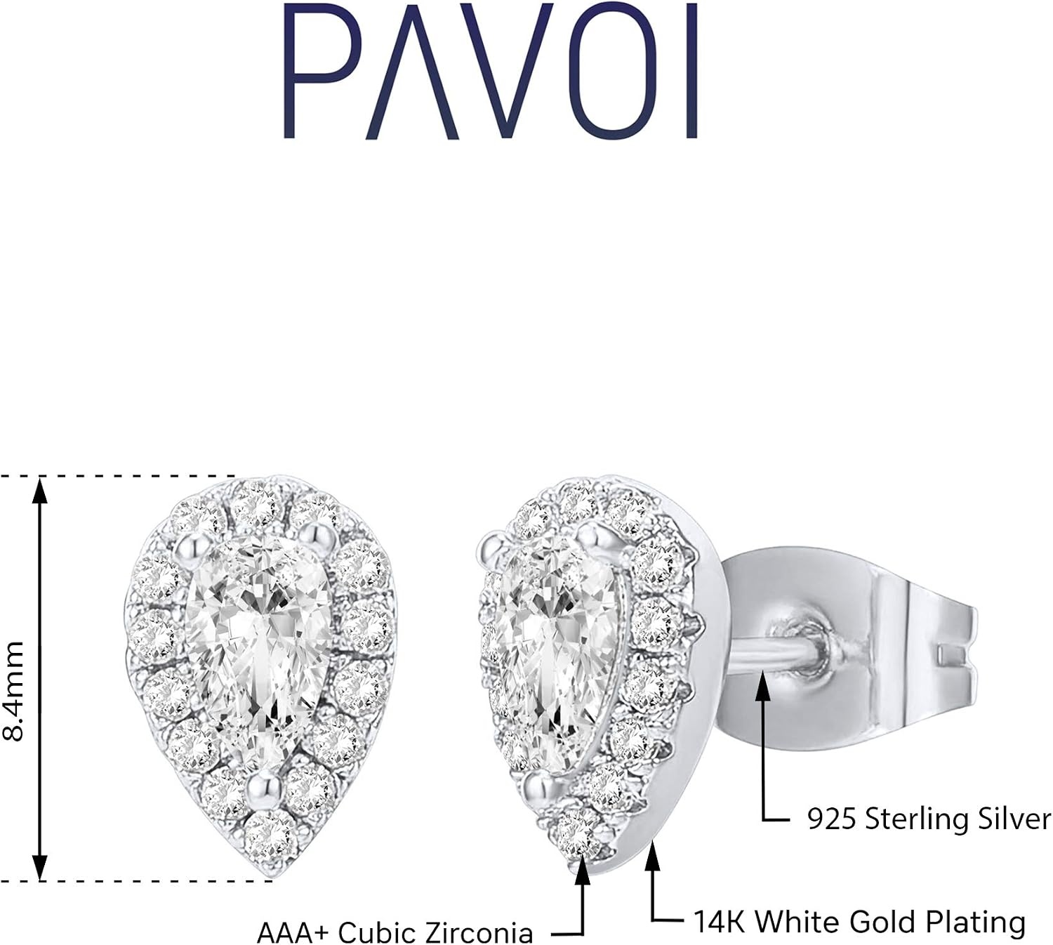 image:imagePAVOI 14K Gold Plated 925 Sterling Silver Post Brilliant Round Faux Diamond Halo Earrings Premium Cubic ZirconiaWhite Gold