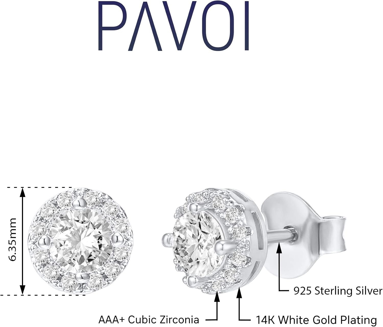 image:imagePAVOI 14K Gold Plated 925 Sterling Silver Post Brilliant Round Faux Diamond Halo Earrings Premium Cubic ZirconiaWhite Gold