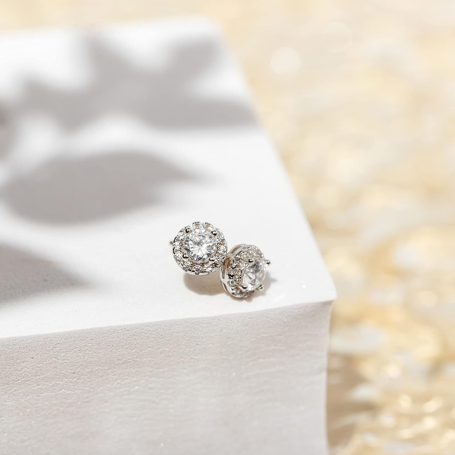 image:imagePAVOI 14K Gold Plated 925 Sterling Silver Post Brilliant Round Faux Diamond Halo Earrings Premium Cubic ZirconiaWhite Gold